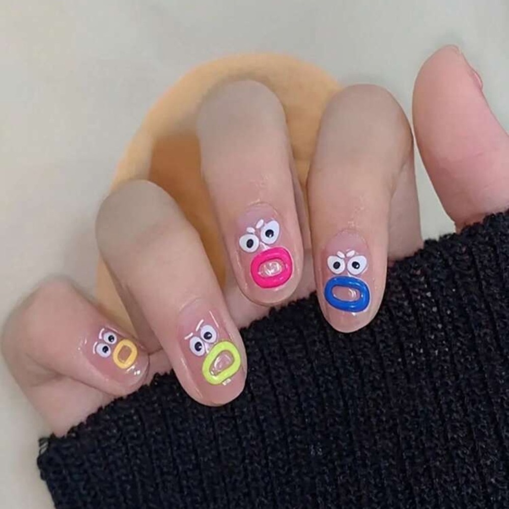Colorful Cartoon Face Nail Stickers for Nails 3 pack